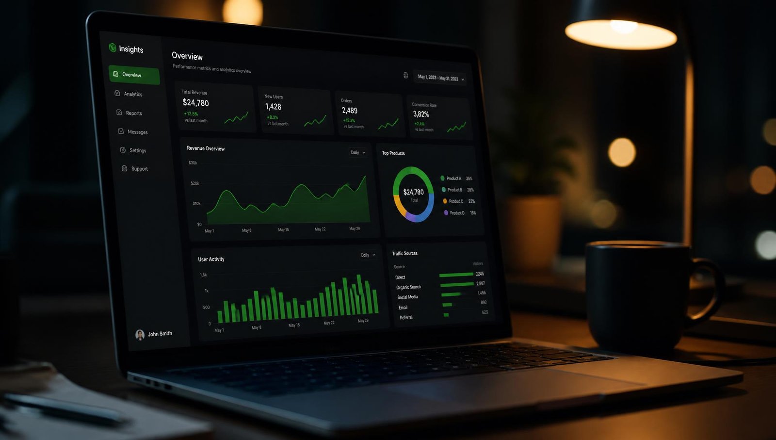 Affiliate analytics dashboard showing traffic and revenue growth